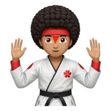 black karate instructor with afro hair and a low taper haircut, and a small fade on the sides sticker