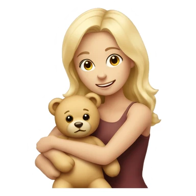 blonde woman hugs a cute teddy bear sticker