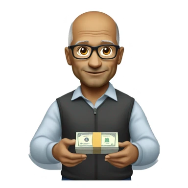 Satya Nadella holding a box of money sticker