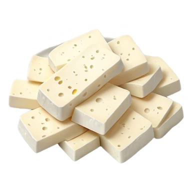 Feta Cheese Cinematic Realistic Feta Cheese Dish Emoji, depicted as slices of tangy, creamy feta cheese served on a plate, rendered with crisp textures and soft, natural lighting. sticker