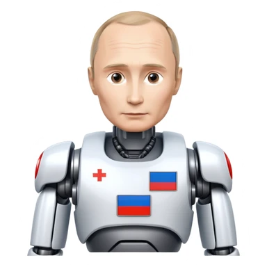 Futuristic robot with Vladimir Putin features and Russian flag colors sticker
