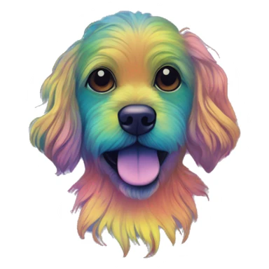 Multicolored rainbow retro groovy hippie trippy floral patterns on a metallic holographic iridescent blue dog face  sticker