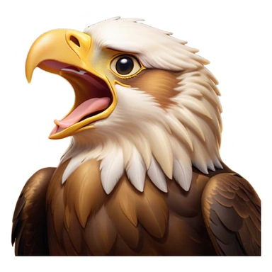 Cinematic Cute Yawning Golden Eagle Portrait Emoji, Head tilted slightly with a dramatic, wide-open yawn, showcasing a robust, majestic form with softly drooping feathers and sleepy, half-closed eyes, Simplified yet irresistibly adorable features, highly detailed, glowing with a soft, cozy amber glow, high shine, relaxed yet expressive, stylized with a dash of whimsical aerial charm, soft glowing outline, capturing the essence of a drowsy yet affectionate golden eagle that appears ready to stretch out for a nap! sticker