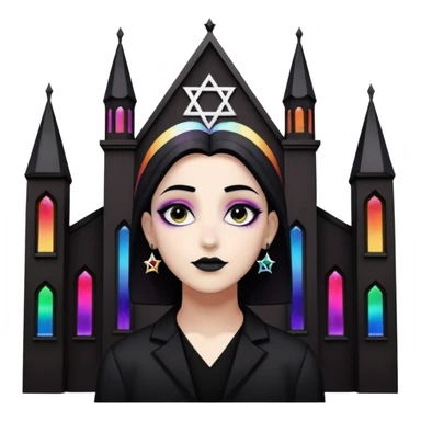 jewish synagogue temple in dark goth aesthetic style with black building and rainbow tint glass windows and star of david and celestial symbolism of peace and acceptance  sticker