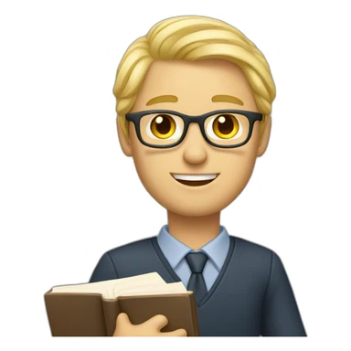 a teacher with blond hair and a book in his hand sticker