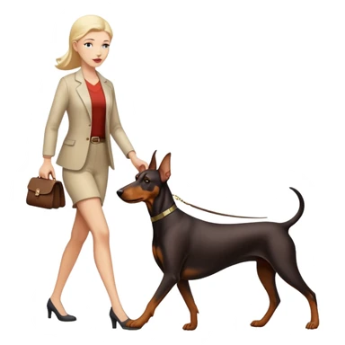 A white woman walking a Doberman sticker
