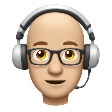 Bald man with a headset and a pc sticker
