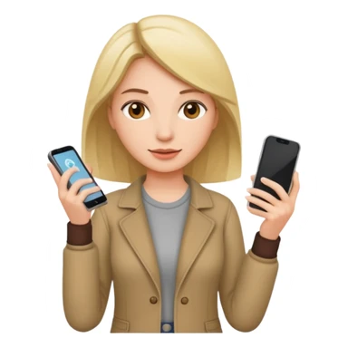 woman casual clothes holding one phone in one hand sticker