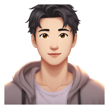 Gorgeous bright sparkly romantic Asian anime guy with blushing face aesthetic trending style outside sticker