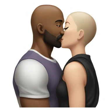 White brunette kissing muscular black bald man with beard sticker