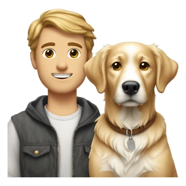 Two white men with brown hair with white golden retriever ￼ sticker