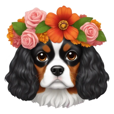 Give a flower crown to a cavalier king charles like frida kahlo sticker
