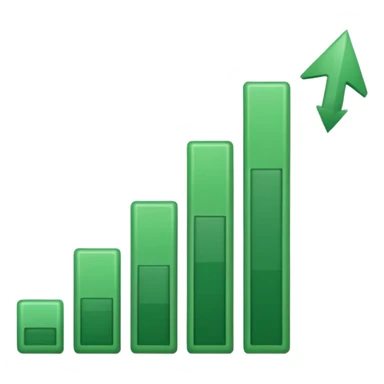 green bar chart decreasing with arrow sticker