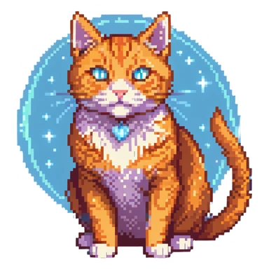 orange cat with magical glowing eyes and magical aura sticker