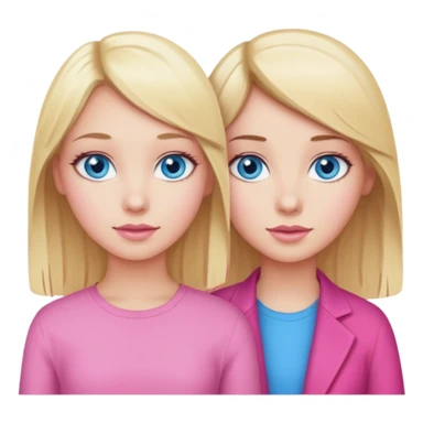 Blonde girl with blue eyes and Brunette haired girl with blue eyes wearing pink sticker