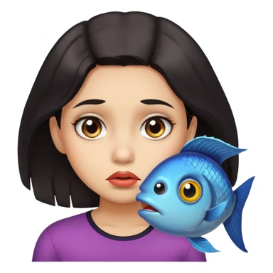 девушка с лицом рыбы, темные волосы и светлая кожа, вопросительное лицо sticker