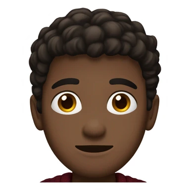 dark hispanic boy, tight to the head black brown hair, brown eyes, brown jacket, burgundy sweater sticker