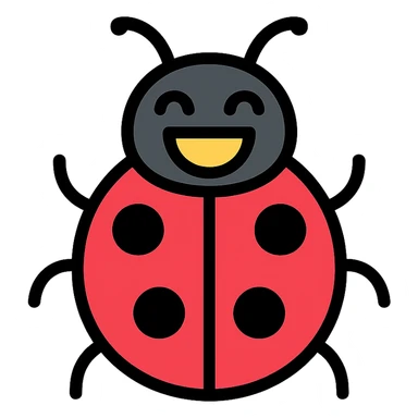 color outline icon of a laughing red bug with black points sticker