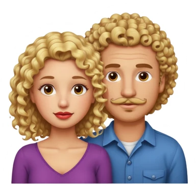 sarı saçlı kıvırcık kahverengi gözlü güzel dudaklı kızla kıvıcık saçlı çenesinde sakal ve bıyık olan kısık gözlü erkek aşk emojisiyap sticker