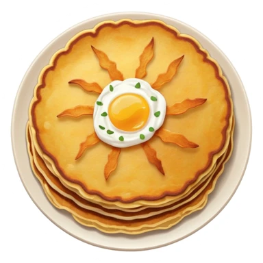 traditional potato pancake, golden-brown, round, rustic, crispy edges, soft center, visible shredded potato, with sour cream on top, minimal and expressive sticker