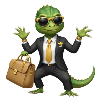 capitalist iguana banker godfather with black sunglasses breakdance with bag sticker