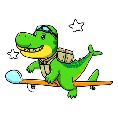 crocodile pilot dropping bombs from airplane sticker