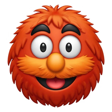 Elmo's smiling face as an emoji, apple style, red fur, big white eyes, orange nose sticker