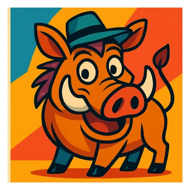 warthog wearing a hat, vibrant cartoon style sticker