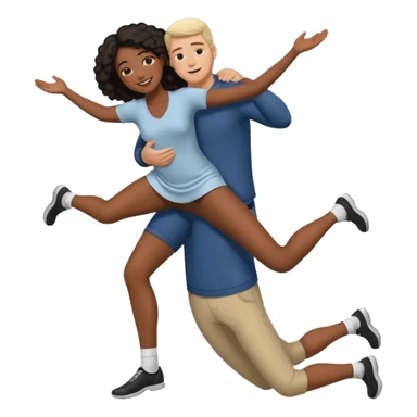 interracial couple where white man is holding black woman off the ground arms supporting her back and under her knees sticker