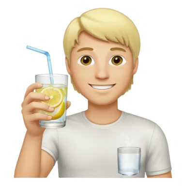 blonde man holding a glass of lemon water sticker