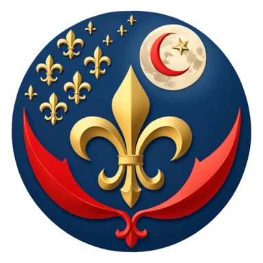 Left side navy blue right side red and on the middle fleur de lys symbol Turkish moon under the symbol it's turning the sky  sticker