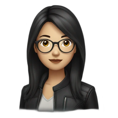 Asian girl in glasses and leather jacket whith dark long hair sticker
