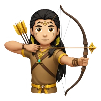 The classic hunter image with a bow and arrow on his back, dressed in brown yellow with some animal made decorations on his clothes sticker