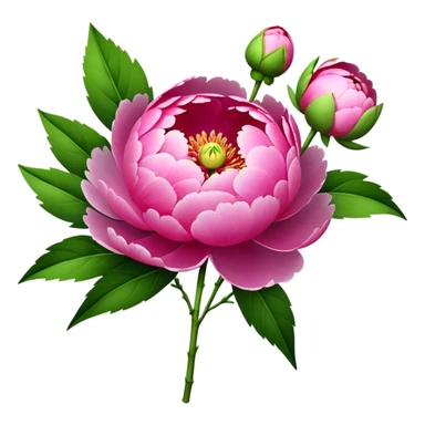 bouquet pink Peony, luxuriant, stem, leaf, bud sticker