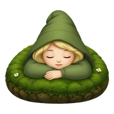 cozy forest character curled up on moss pillow with nightcap sticker