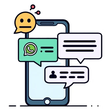 iPhone displaying WhatsApp interface with chat bubbles and a robot icon representing AI bot conversation sticker