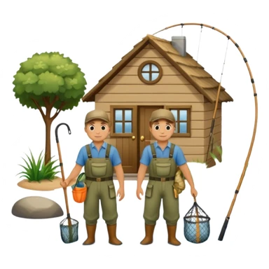 two guys entering on their house with fishing rods sticker