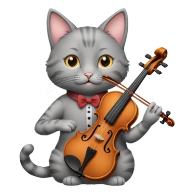 thin grey cat play violin sticker