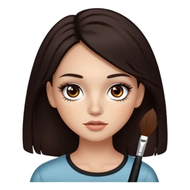 too dark brown 3b hair with dark brown eyes and too long lashes and some make up with freckle and light brown skin sticker