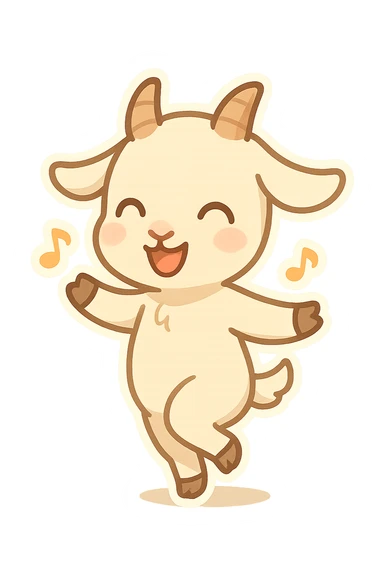 chibi goat, joyful, dancing, little horns, happy expression, simple background sticker