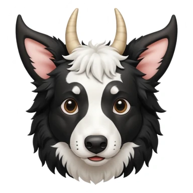 A black and white border collie has a cow's horns. sticker