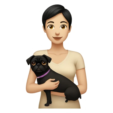 Lesbian woman Black short hair causacian sking hugging a pug color beige sticker