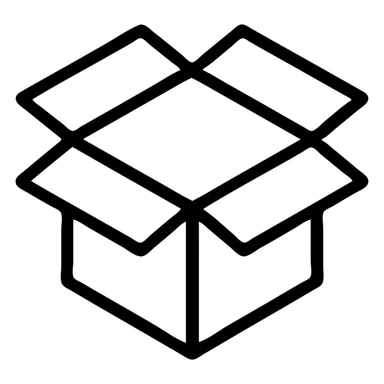 an open cardboard box, viewed from above, black outlined icon style, no fill, minimalistic sticker