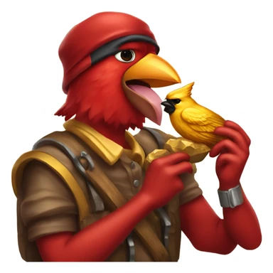 Cardinal biting a gold miner sticker