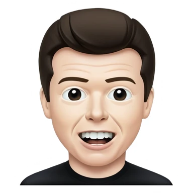 Rick Astley with straight face but with front teeth out and the background is heavily distorted with black and Rick Astley is lighter than the background sticker