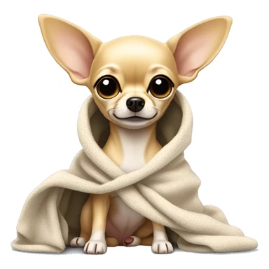 Blonde chihuahua (no white markings) with short hair, big ears, and long legs wrapped in a blanket sticker