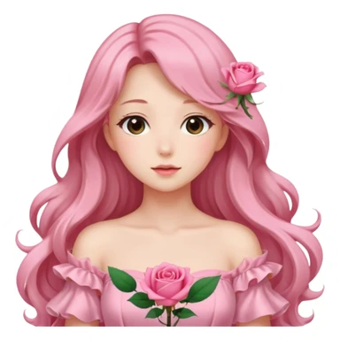 Gorgeous pastel anime lady with long hair and pink rose dress sticker