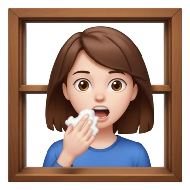 Brown haired girl Foaming at the mouth clawing at a window sticker