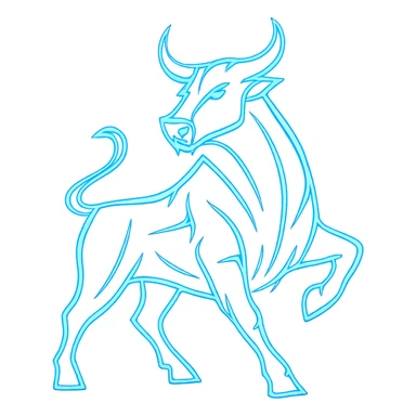 Transform the bull logo into a modern, tech-inspired style with a glowing blue effect, keeping the transparent background. Emphasize sleek, futuristic design elements and luminous blue highlights to convey a high-tech aesthetic. sticker