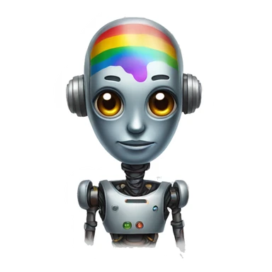 The robot has some rainbow tattoos on its face sticker